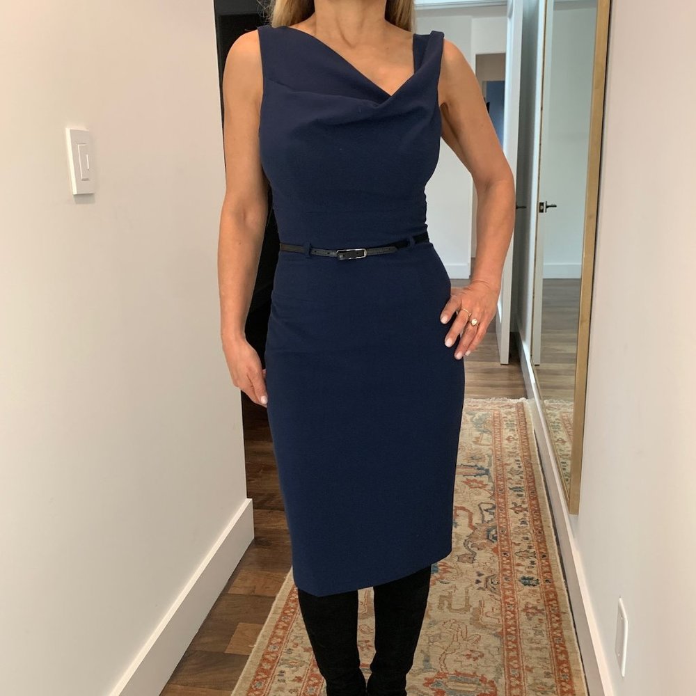 Black Halo navy belted dress